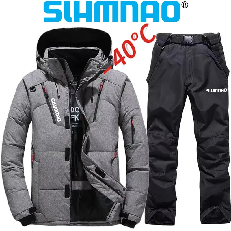 Windproof and Waterproof Snow Fishing Jacket New Warm Winter Skiing Down Jacket Men's Pants Warm Set Men's Snow