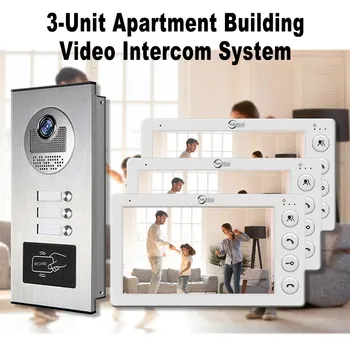 3 Unit Home Video Intercom for Apartments Residential Intercom Doorbell Video Door Phone System with RFID Card Unlock 1