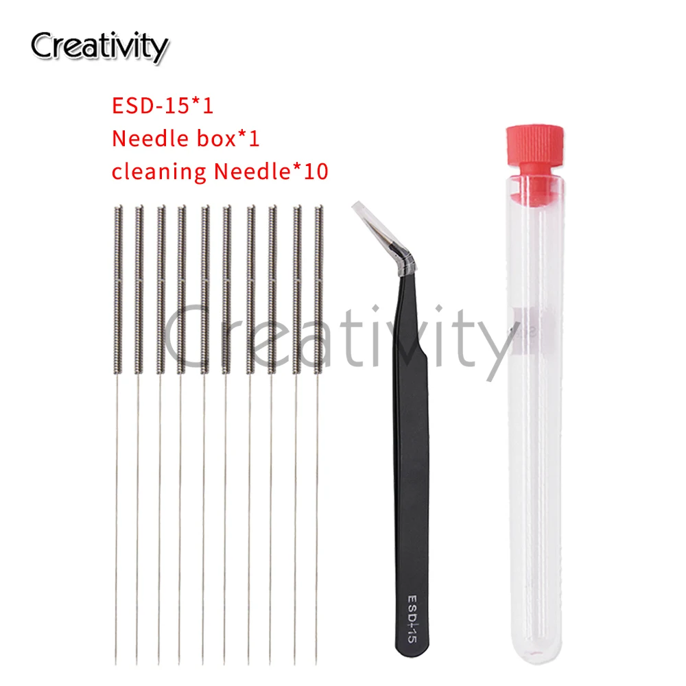 3D Printer Parts MK8 Nozzle Cleaning Kit with Brush Tweezers Tool and 10 Pieces 0.4 mm Cleaning Needles For Ender 3
