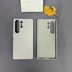 Premium Minimalist Leather Magnetic Phone Case with Wireless Charging and Shockproof Protection - Galaxy S25 Ultra (GRAY)