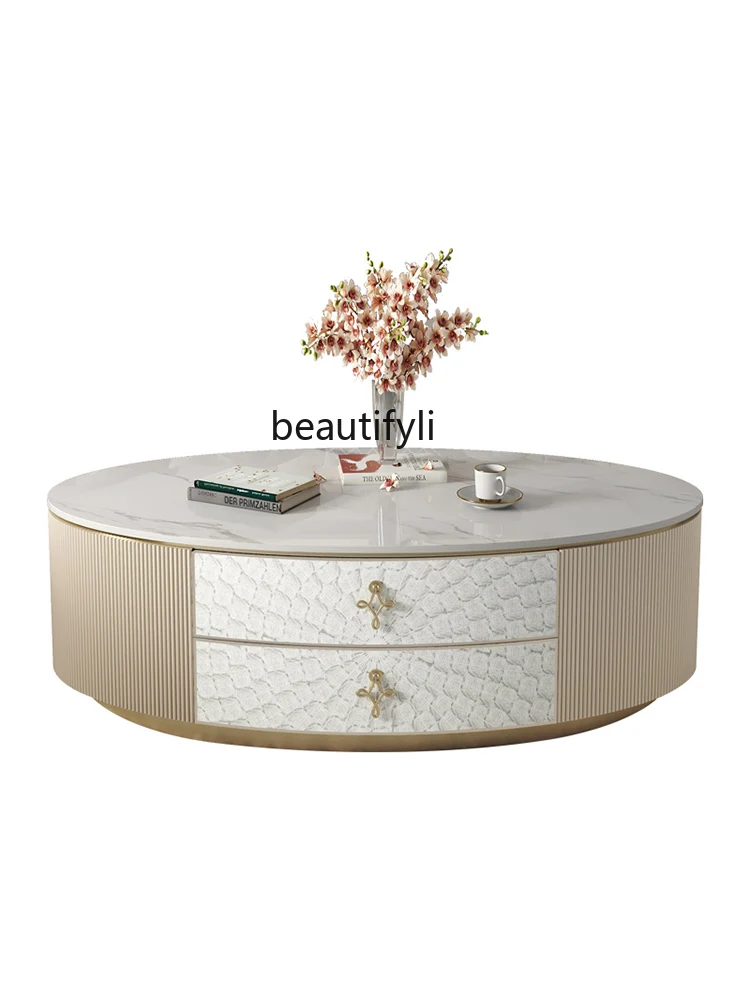 

American Light Luxury Style Coffee Table Home Living Room Oval Coffee Table TV Cabinet Combination