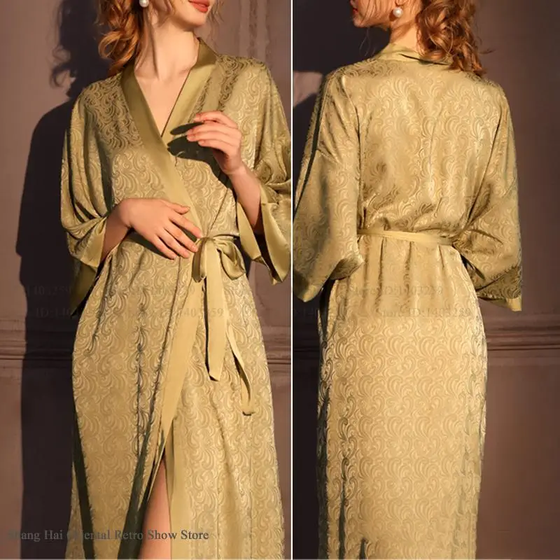 Elegant Jacquard Satin Kimono Robe