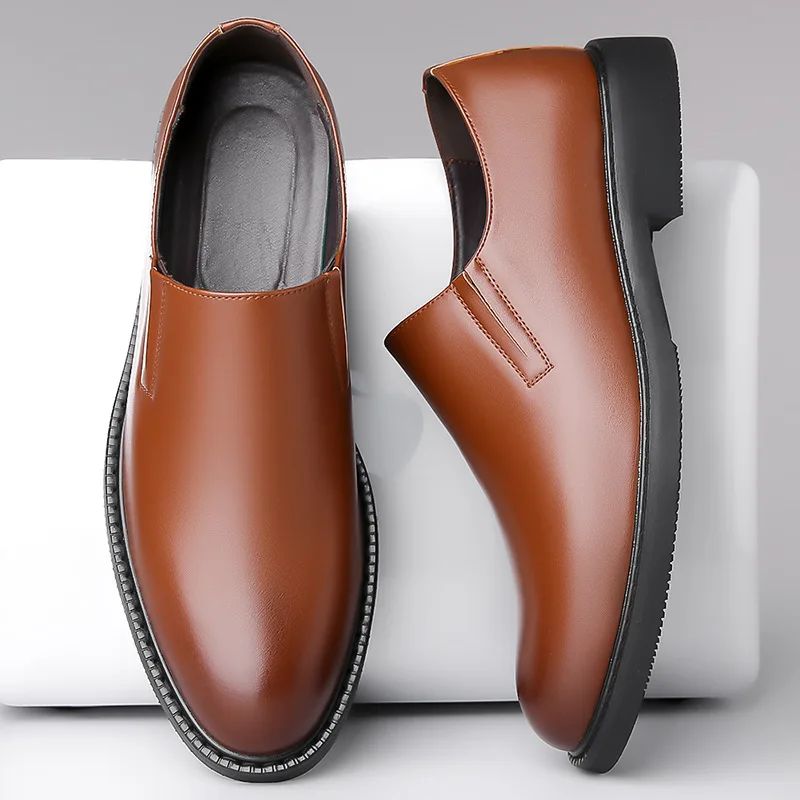 Men Low-top Loafers Lightweight PU Leather Business Shoes Men's Sneakers One-step British Casual Shoe Fashion Work Moccasin Shoe 3