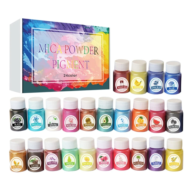

N58F 24 Color Epoxy Resin Dye Pigment Pearlescent Mica Powder Liquid Colorant Polymer Clay Car Freshies
