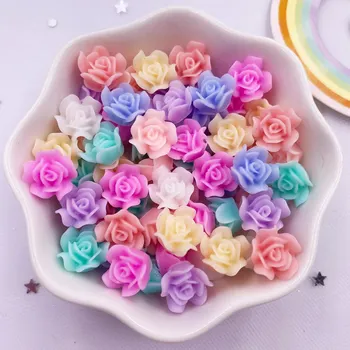 50pcs Resin Cute Colorful 10mm Rose Flower Gem Flatback Stone Applique DIY Home Figurine Scrapbook for Nail Craft Accessory