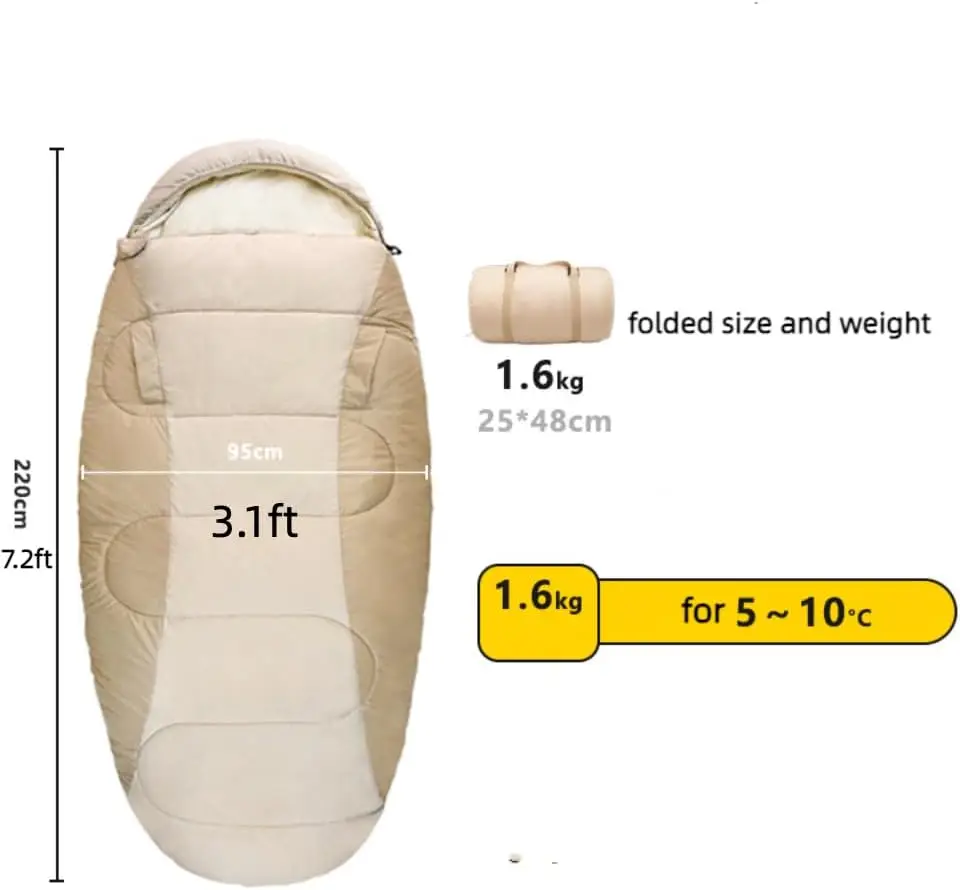 Outdoor Camping Sleeping Bag PS200 Cotton Ultralight Waterproof Winter Warm Wearable for Outdoor Hike