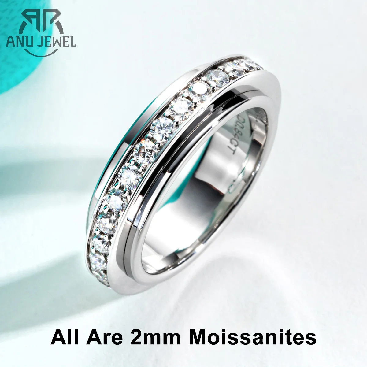 AnuJewelMoissaniteSpinnerEternityBandRings14kGoldPlatedFidget