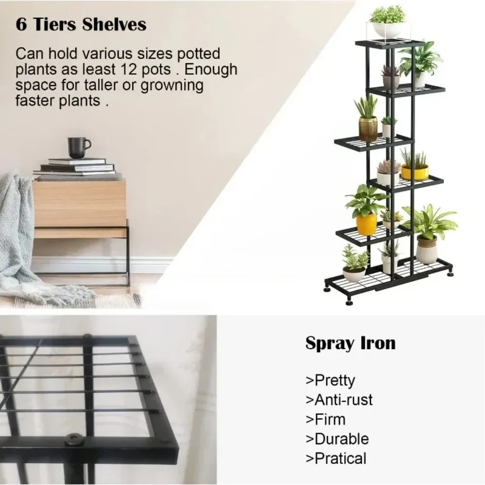 Metal Plant Stand for multiple plants, 6 Tier 12 Potted, Upgrade Multiple Plant Rack Shelf Organizer, Indoor Planter Display 6