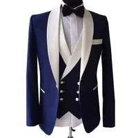 Thorndike 2022 New Fashion Navy Blue Suits for Men Custom Made Slim Groom Custom 3 Piece Wedding Mens Suit (Jacket+Pants+Vest) 1