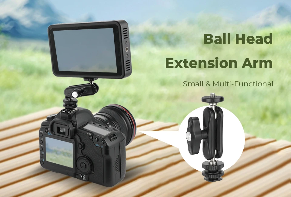 Ball Head Extension Arm With Cold Shoe Mount 1/4'' Screw for DSLR Camera Monit