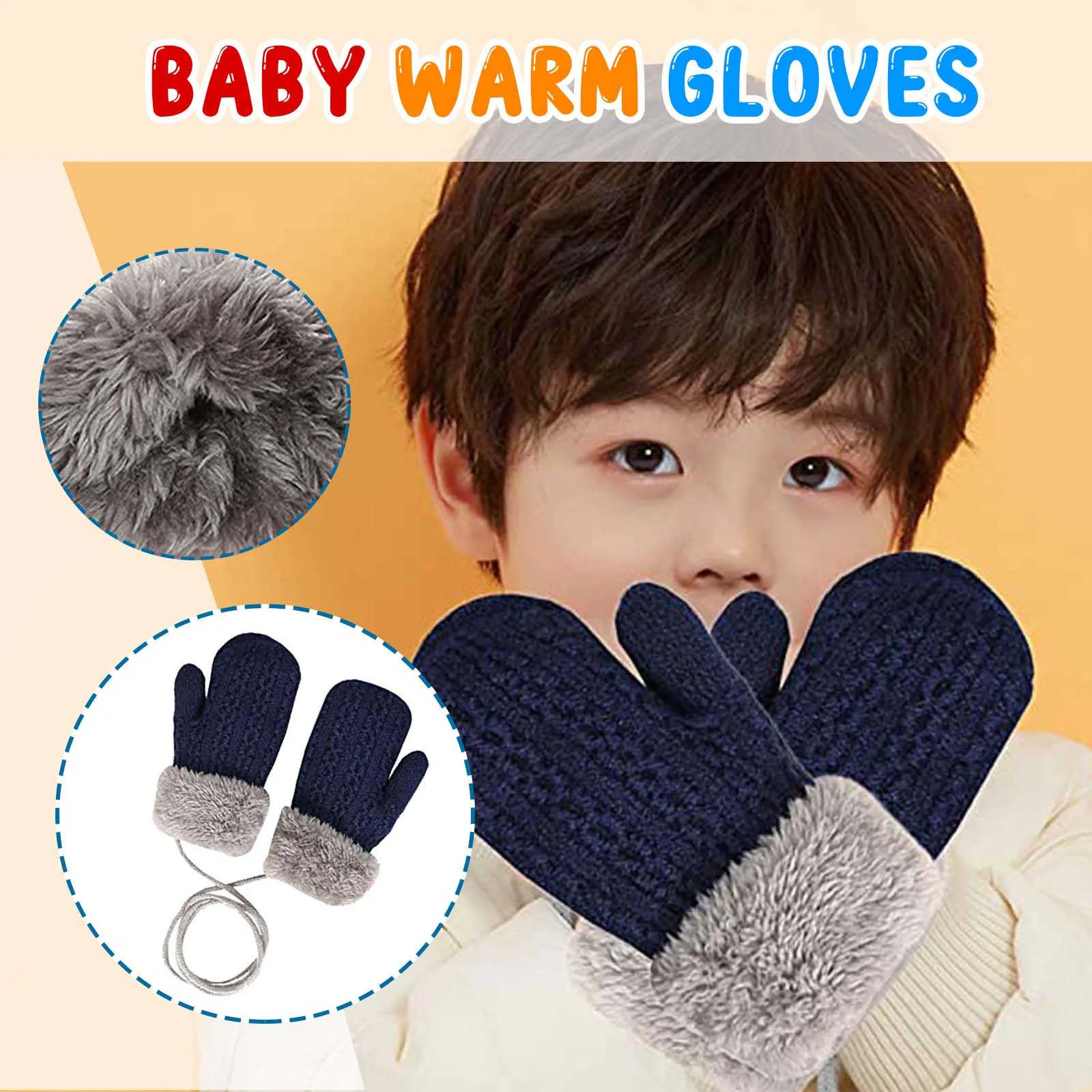 Winter Wool Knitted Gloves for Baby Boys Girls Warm Plush Thick Full Finger Baby Kids Gloves Mittens перчатки детские зимни