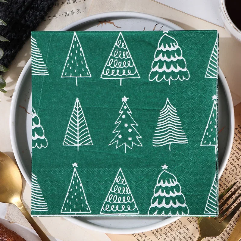 Painted Christmas Decoration Paper 10/20pcs 33*33cm 2-Ply White Tracing Christmas Tree Printed Napkin Party Tissue