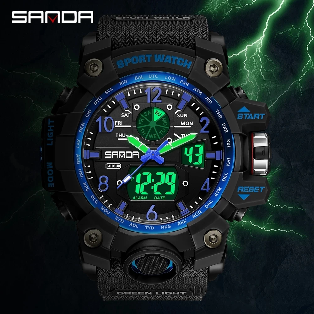 Top Brand Sports Men's Watches Military Quartz Watch Man Waterproof Wristwatch for Men Clock shock relogios masculino SANDA 3169