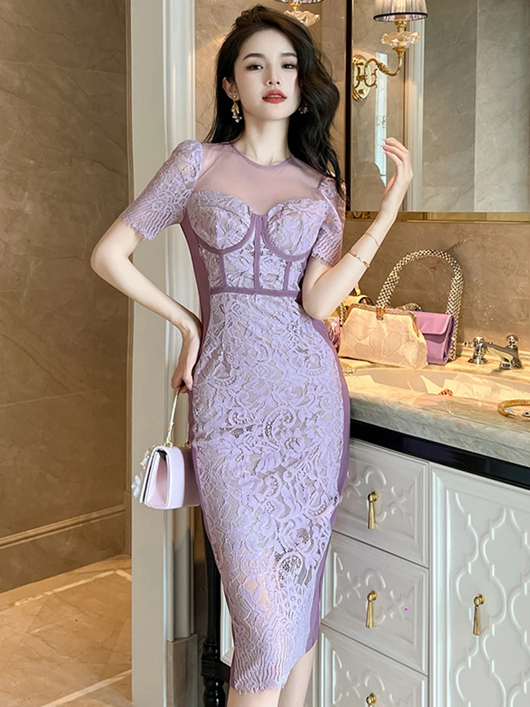 Lace Vestidos No Aliexpress Lace Dress Women Long Dresses Flare Sleeve  Square Collar Split
