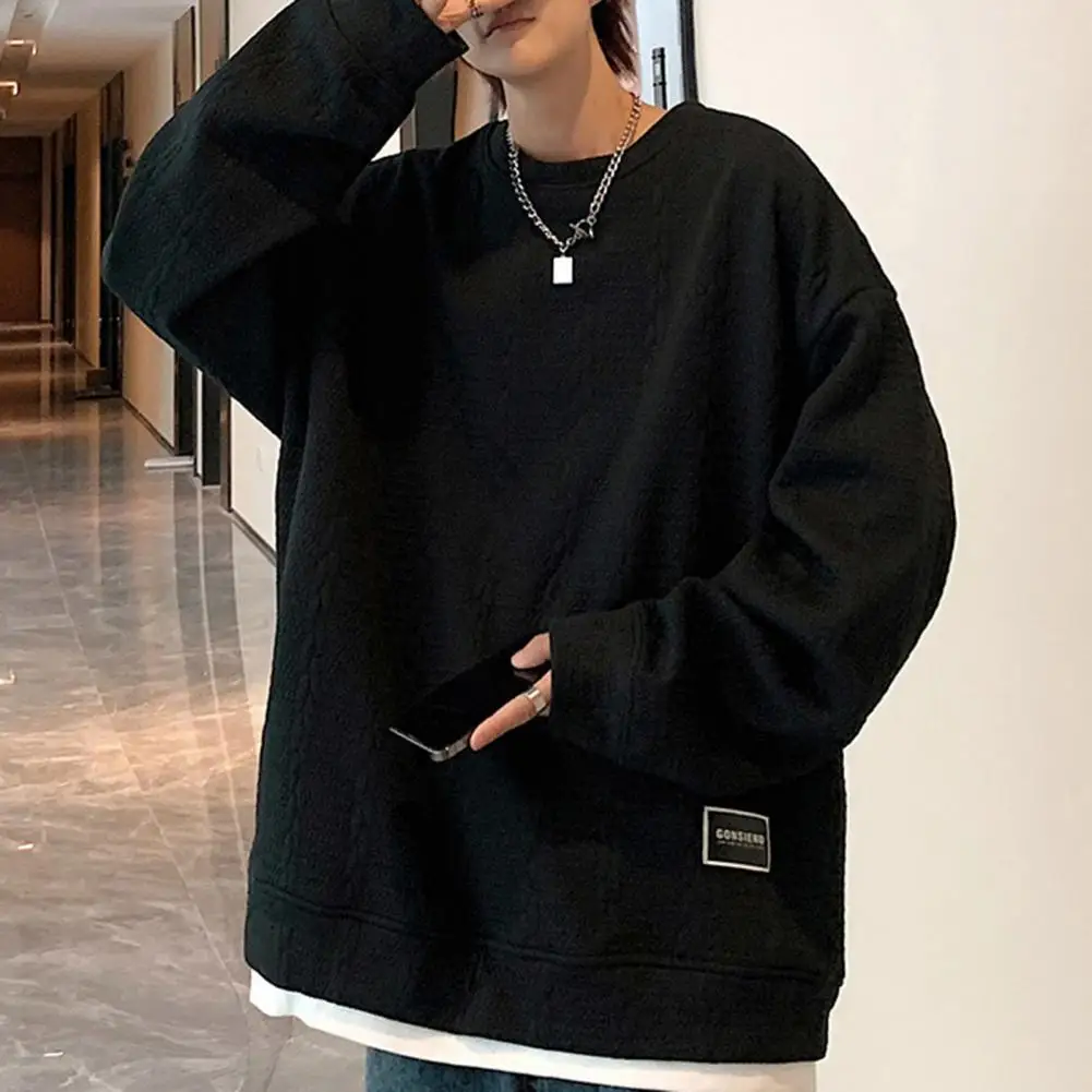 

Long-sleeved Sweatshirt Soft Sweatshirt Hop Streetwear Men's Pullover Thick Twisted Pattern Loose Fit Long for Fall/winter