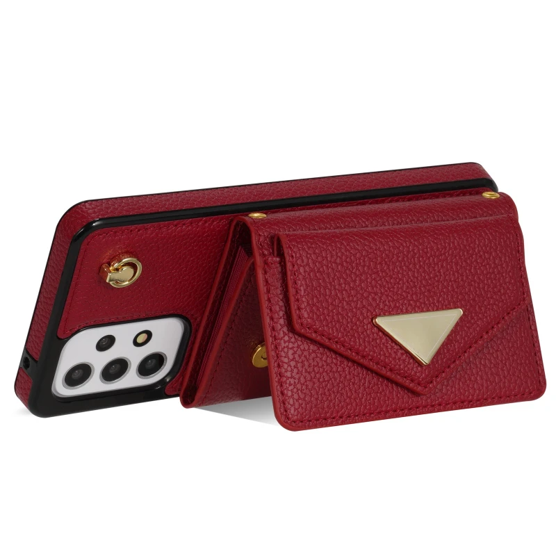 Luxurious Crossbody Leather Wallet Case with Lanyard and Card Holder