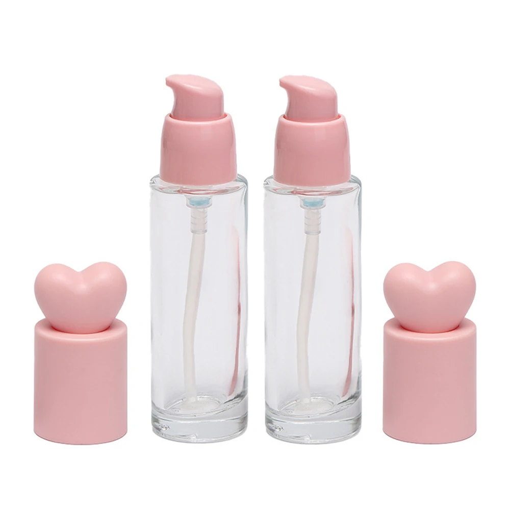 Elegant Pink Heart Glass Bottle with Pump - 30ml Cosmetic Container