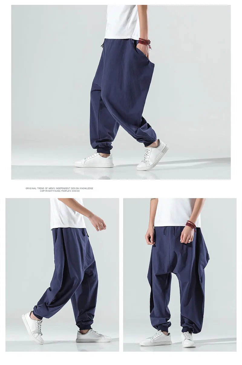 linen harem pants Spring 2022 New Chinese Style Casual Pants Men's Loose Foot Harem Pants Trend Cotton And Linen Pants Male Trousers M-5XL K79 aladdin pants