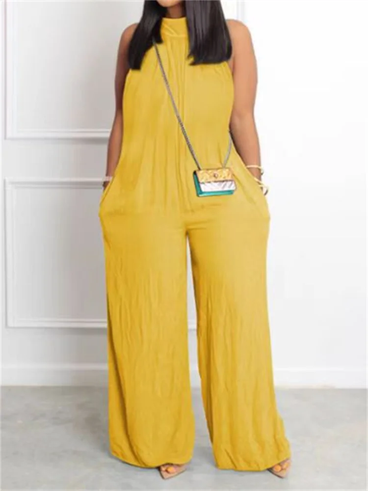 Wmstar Plus Size Jumpsuit Women Clothes Sleeveless Wide Leg Romper Printed One Piece Outfits New Summer Wholesale Dropshipping