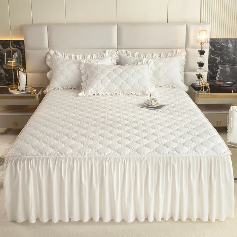 

Thickened Bed Skirt Solid Color Bed Cover Quilted Mattress Protector покрывало Skin-friendly Bedspread (No Pillowcase)