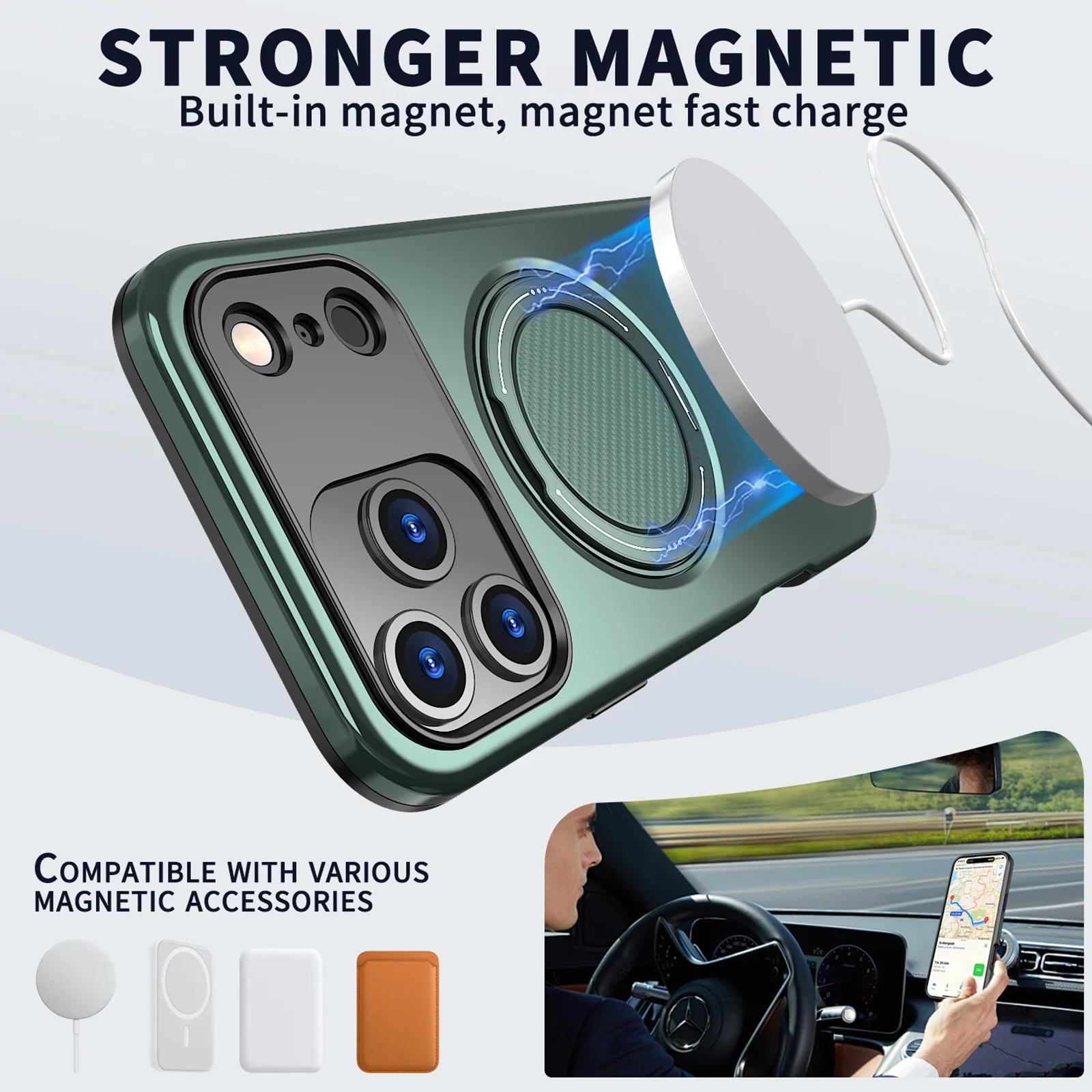 Dual-Layer Protective Phone Case with 360° Rotating Ring and Magnetic Mount Compatibility