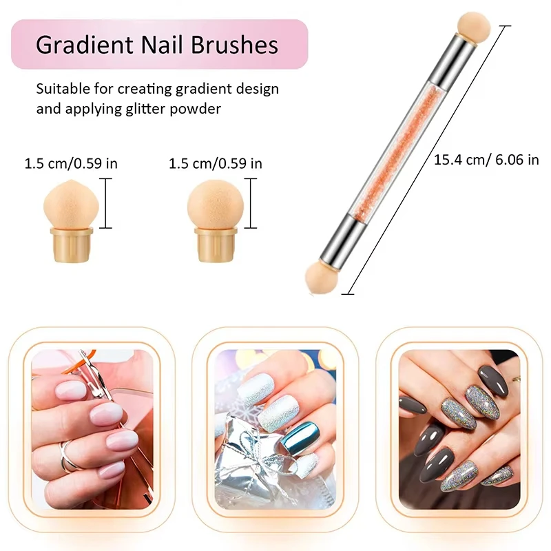 Round Sharp Head Sponge Heads Replacement Nail Art Gel Polish Color Gradient Blooming Brush Glitter Powder Dotting Manicure Tool nail art tools