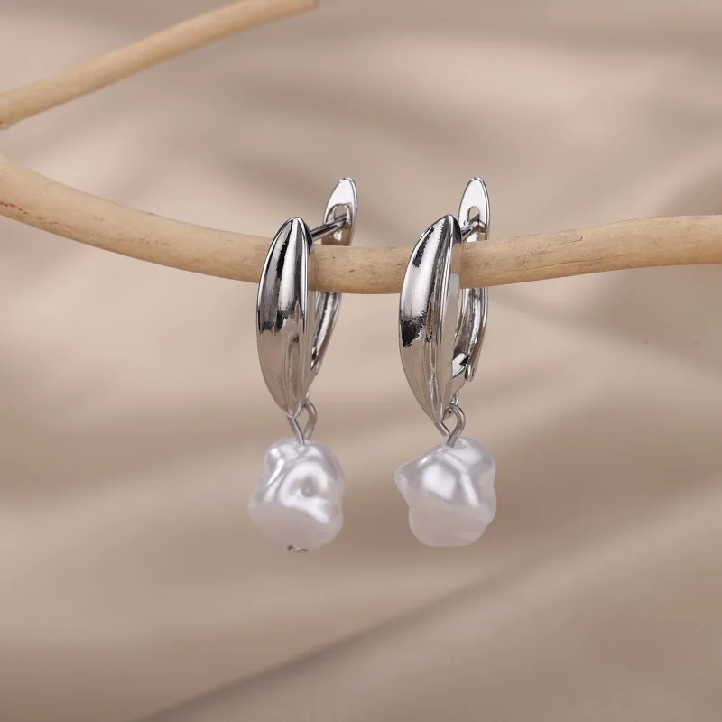 Women Pearl Drop Earrings Stainless Steel Zircon Water Droplet Wedding Party