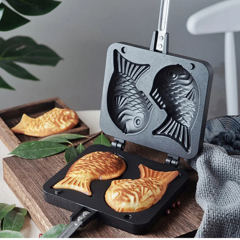 

Японская кухонная сковорода Taiyaki, двойная Сковорода в форме рыбы, горячий десерт, вафельный торт, сковорода для оладий, двойная сковорода