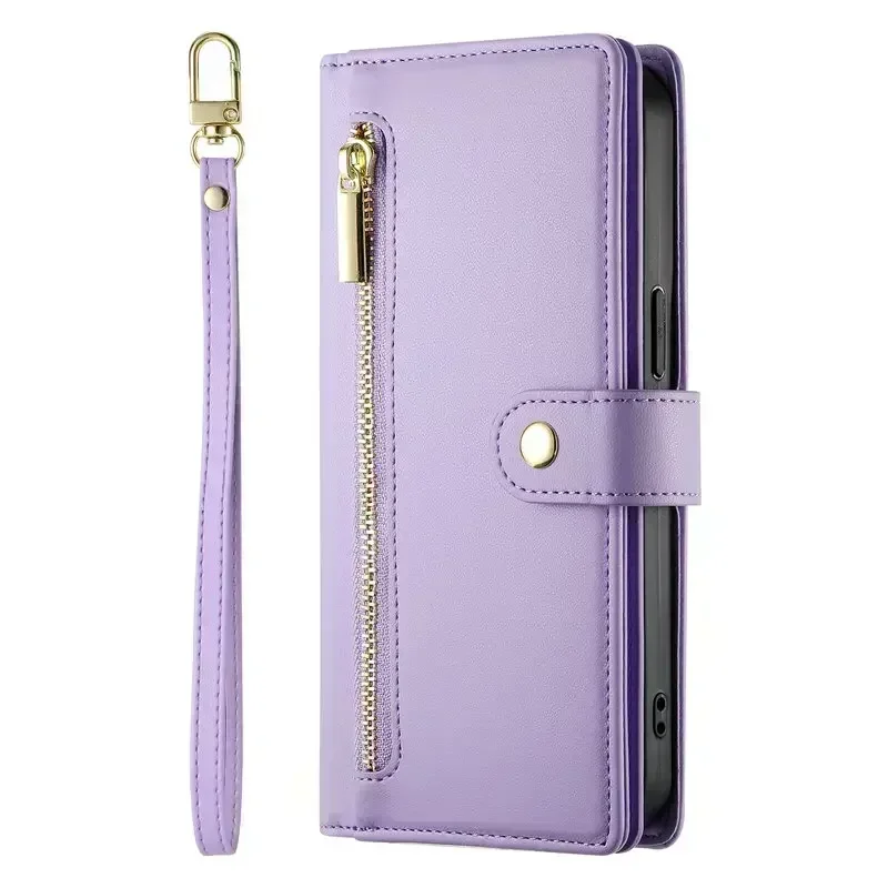 Luxury Zipper Leather Flip Case with Magnetic Closure