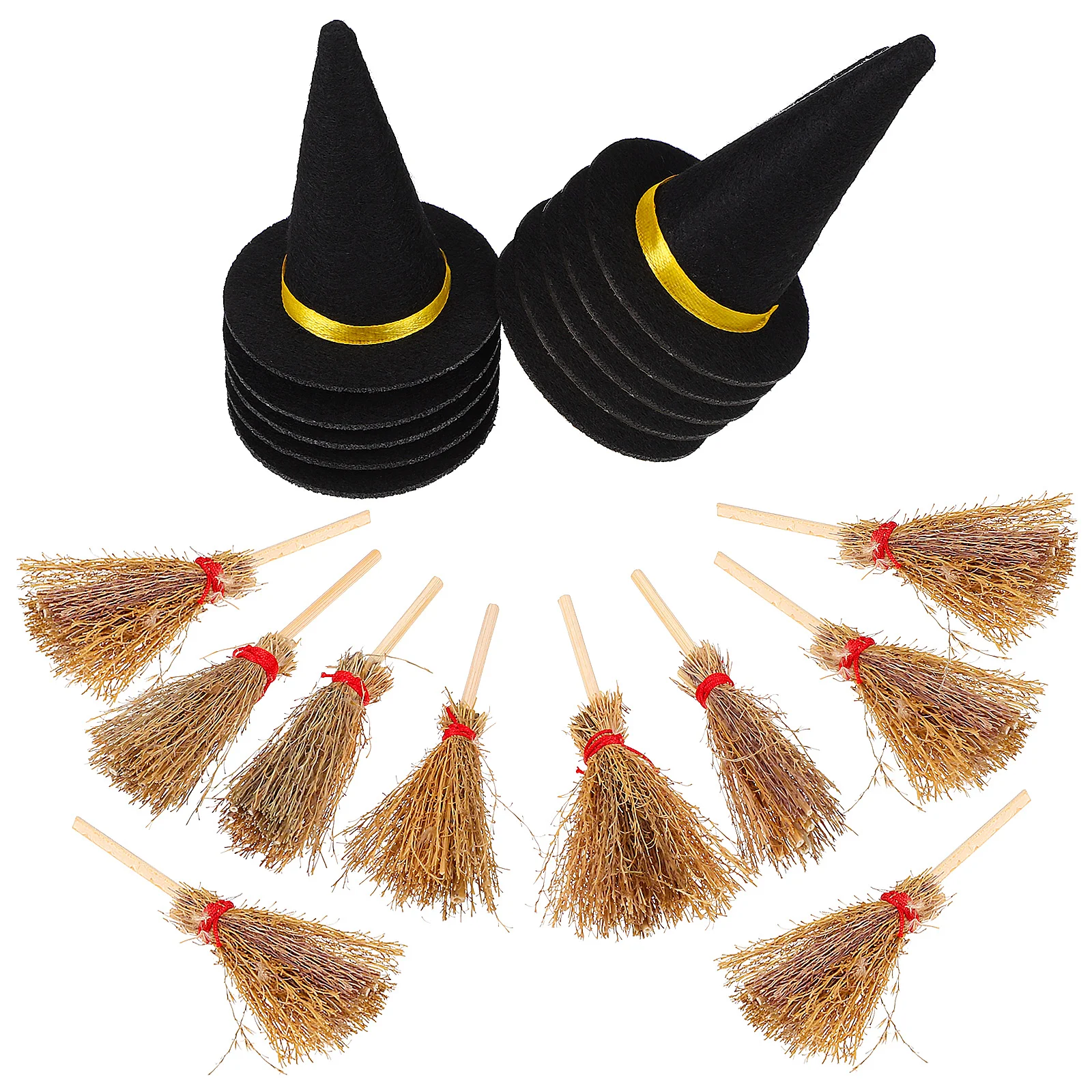 

20pcs Halloween Mini Witch Hats and Mini Brooms Halloween Ornaments Craft Decors
