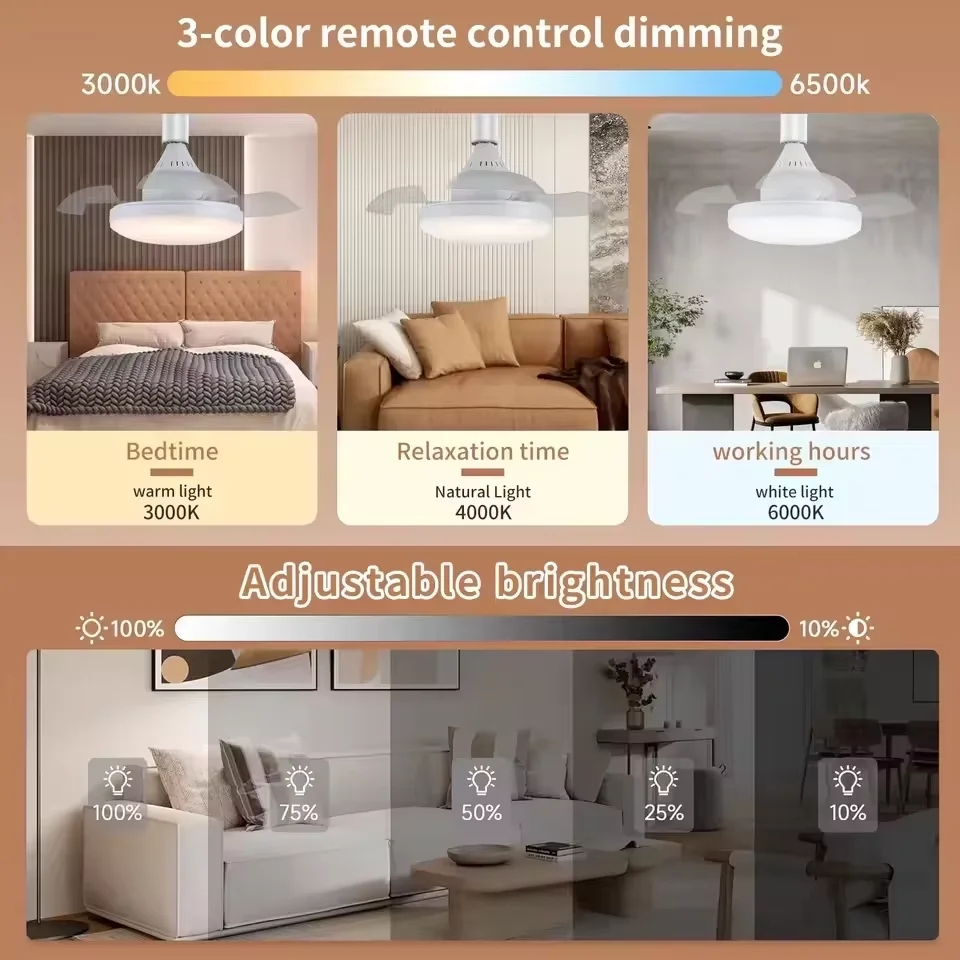 Smart LED Ceiling Fan Light Remote Control APP Adjustable Color Temperature Brightness Lamps Living Room Bedroom Indoor Lights