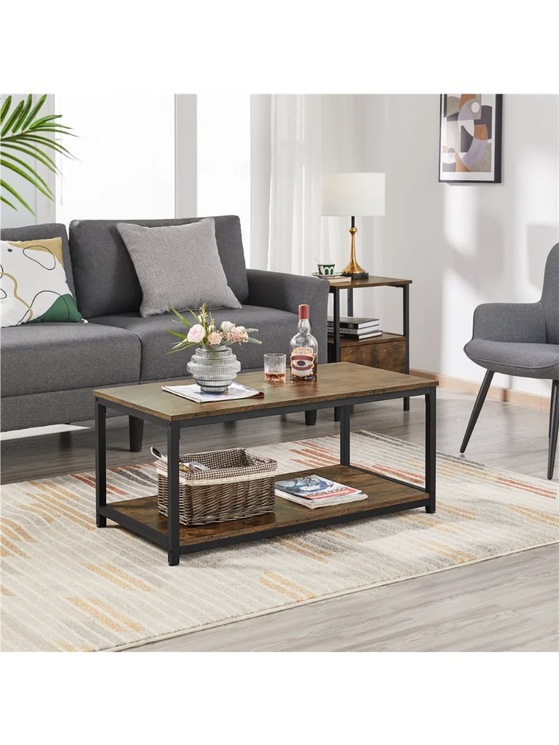 

Alden Design Industrial Coffee Table with Storage Shelf, Rustic Brown
