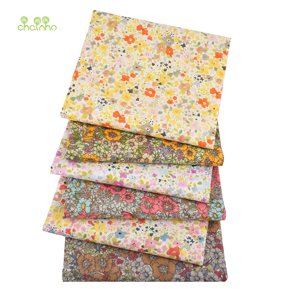 Chainho,Printed Plain Weave Poplin Cotton Fabric,DIY Quilting Sewing Material,Patchwork Cloth,Floral Series,3 Sizes,15PC2,Big