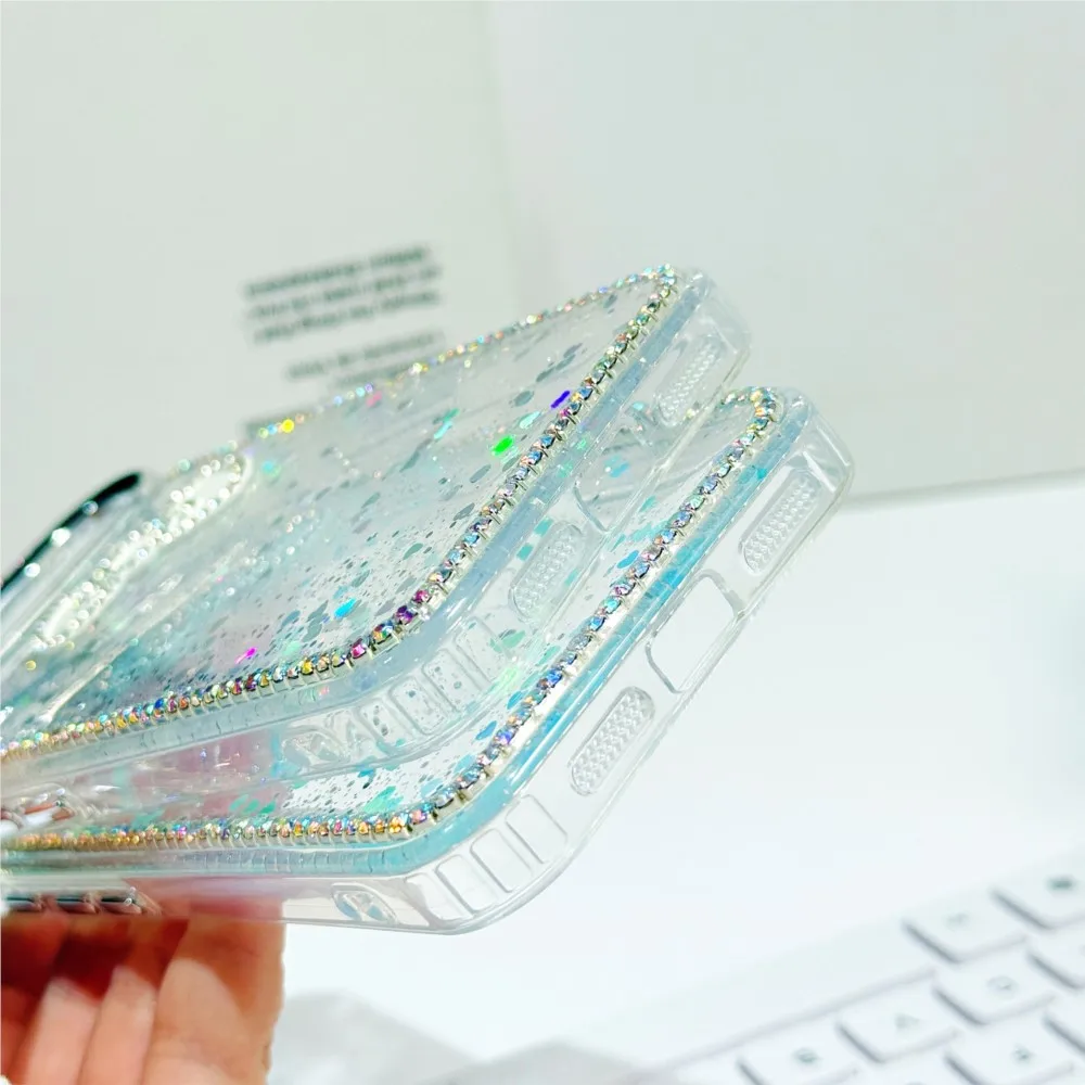 Luxury Glitter Rhinestone Bowknot Sequin Phone Case - Shockproof Bling Transparent Cover