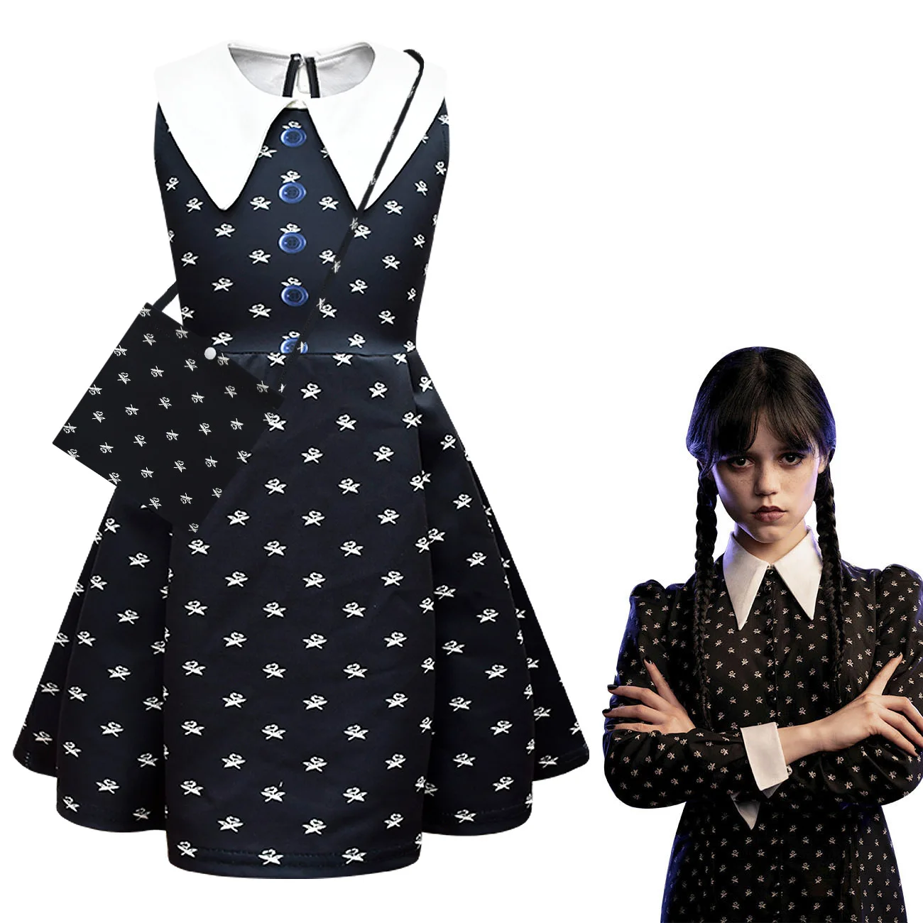  FAYBOX Wednesday Addams Costume for Girls,Wednesday Addams with  Dress Wig Halloween Costume for Kids Toddler : Toys & Games