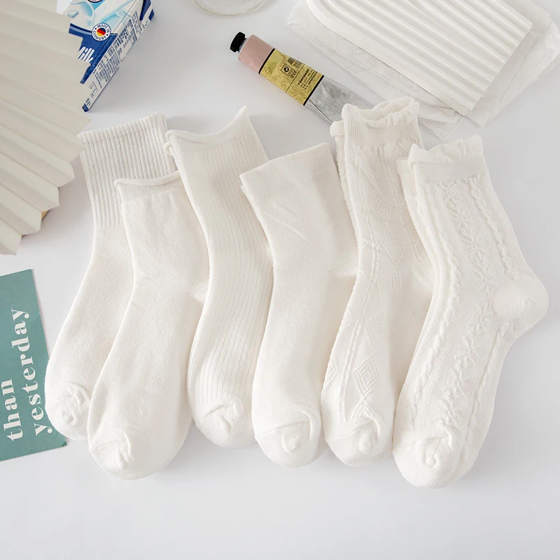 

6 Pairs Lolita Socks Sweet Style for Ladies Girls Women Princess Spring Autumn White Cute Lovely Lace Short Sock Frilly Ruffle