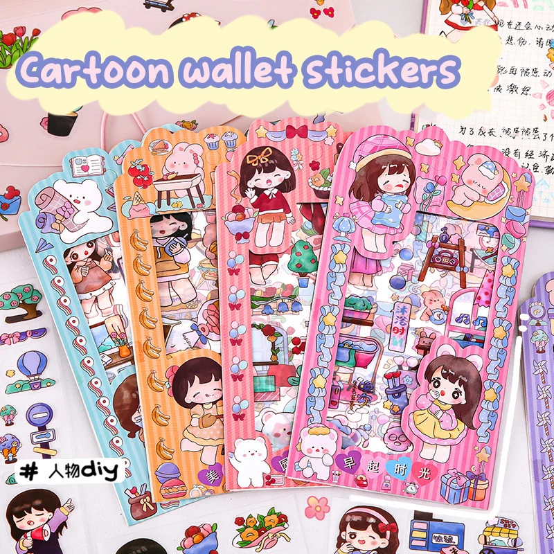 

4 Sheets of Non-repetitive PET Waterproof Cute Ledger Stickers Cut-free Stickers for Students and Girls Anime Stickers