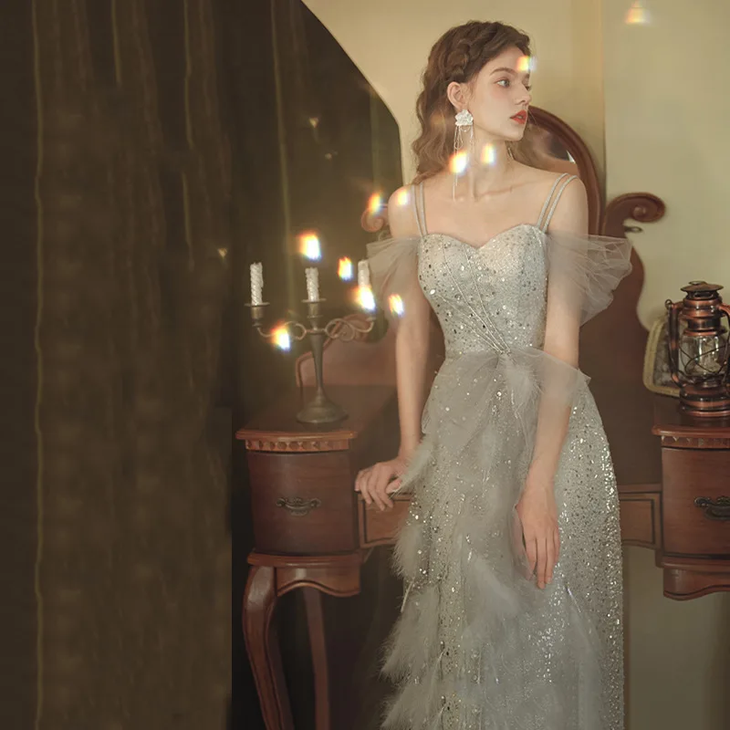 

Сексуальные вечерние платья на бретельках для женщин, изысканные платья с блестками для выпускного вечера, женское платье-русалка, вечернее платье