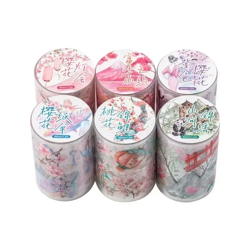 1Roll Cherry Blossom Love Song Landscaping Tape Handbook Base Collage European DIY Adhesives Supplies Scrapbooking 60mm*2m 2