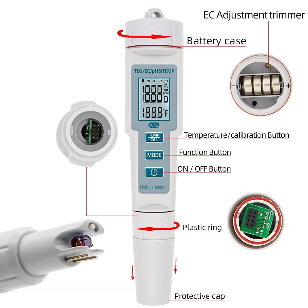 4 in 1 Water Quality Tester TDS EC Temp PH Meter
