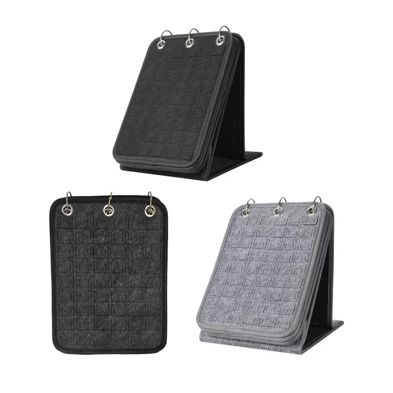 Three Felt Pin Display Stands in black dark gray and gray on a white background