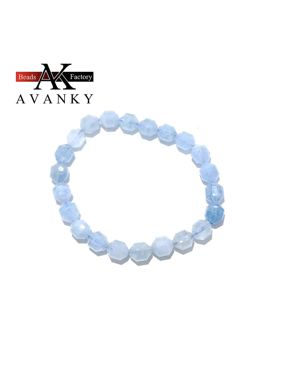 Natural Faceted Aquamarine Passepartout Single Lap Necklace For Women Girl Birthday Gift Fresh Bracelets Fashion Jewelry 7mm