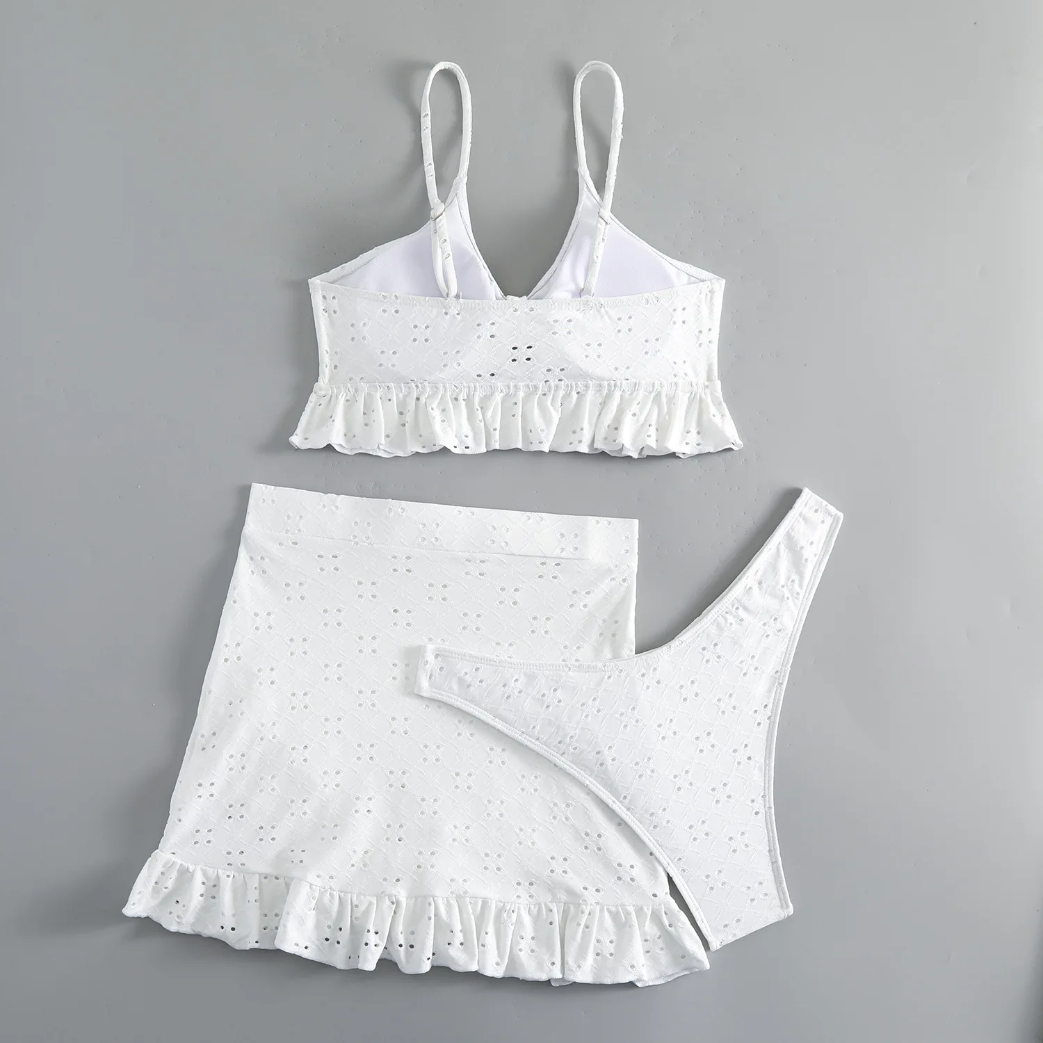 New 3 Pieces Set Swimsuit Women Thong Swimwear Sexy Micro Bikini Set With Sarong Ruffle Skirts Beachwear Bathing Suit White