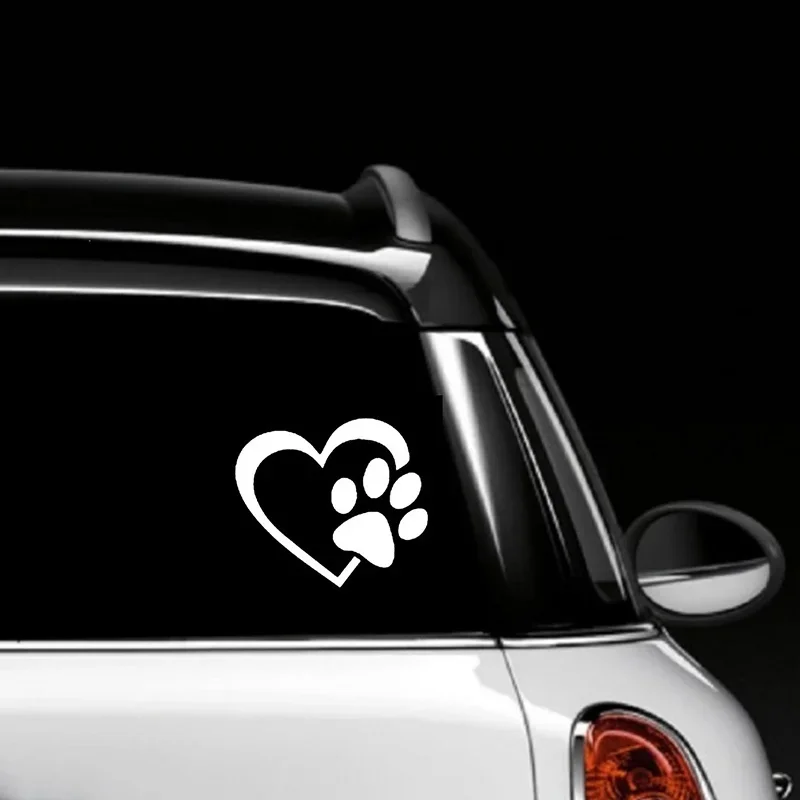 2Pcs Pet Paw Prints With Love Heart Dog Cat Vinyl Decal Car Window Bumper Sticker Auto Accessories Car Accessories Stickers
