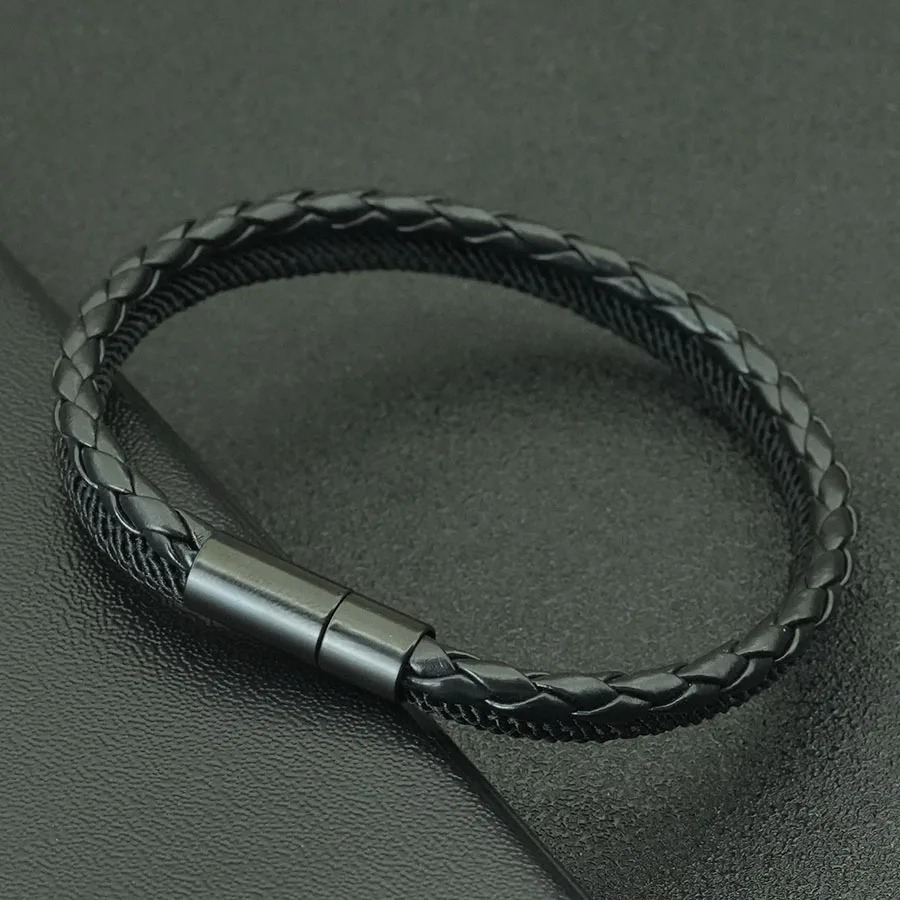Handmade Leather Men Bracelet Bilayer Woven Accessory
