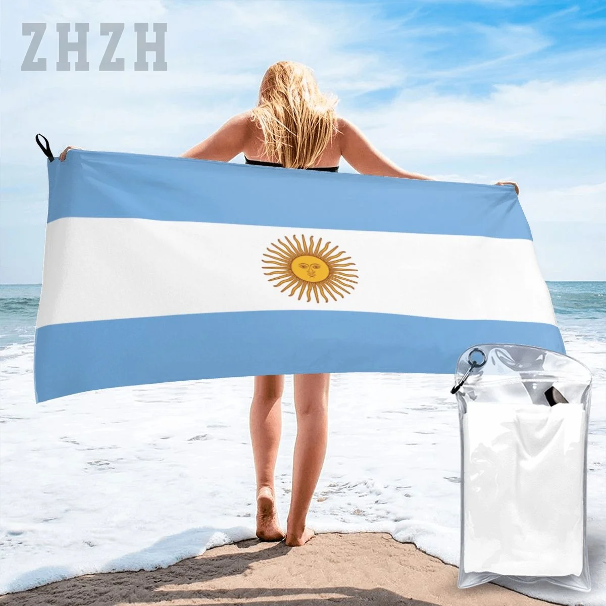 More Design Argentina Flag Emblem Bath Towel Quick dry Microfiber Absorbing Soft Water Breathable Beach Swimming Bathroom 2