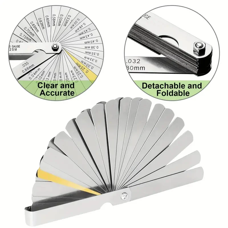 Stainless Steel Combination Feeler Gauge 32 Blades 0.04-0.88mm Thickness Gauge Measuring Gap Width Thickness Measuring Tools Feeler Gauge