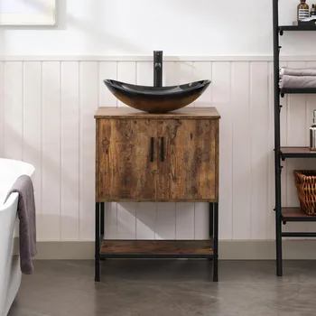 24" Rustic Brown Industrial Bathroom Vanity 1