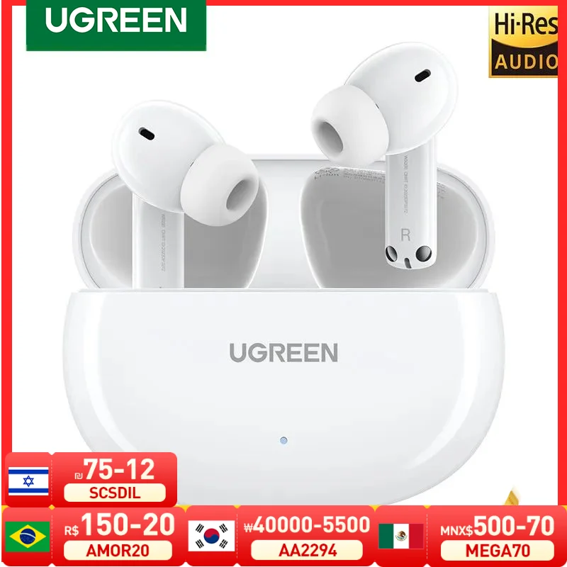 UGREEN HiTune T6 ANC cuffie Wireless 48dB Bluetooth 5.3 TWS auricolari Hi-Res LDAC Hybrid Active Noise Cancelling per iPhone 15