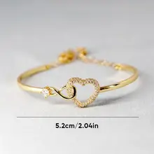  Rhinestone Love Heart Open Bangles New Love Heart Hollow Women's Jewelry Copper Hollow Love Heart Bangles 